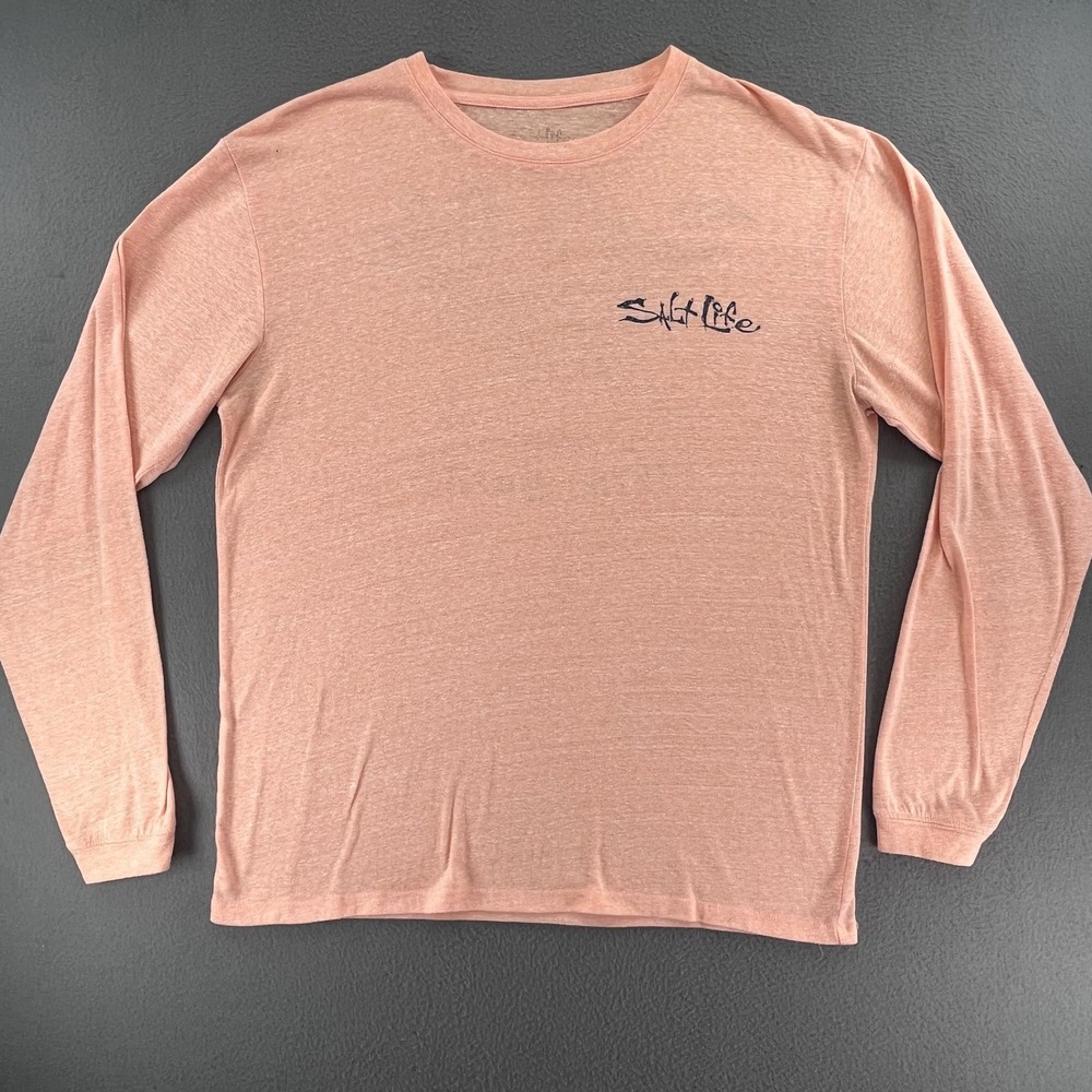 Salt Life Men Long Sleeve‎ Shirt Peach Cotton Blend Large Beach Crab Graphic